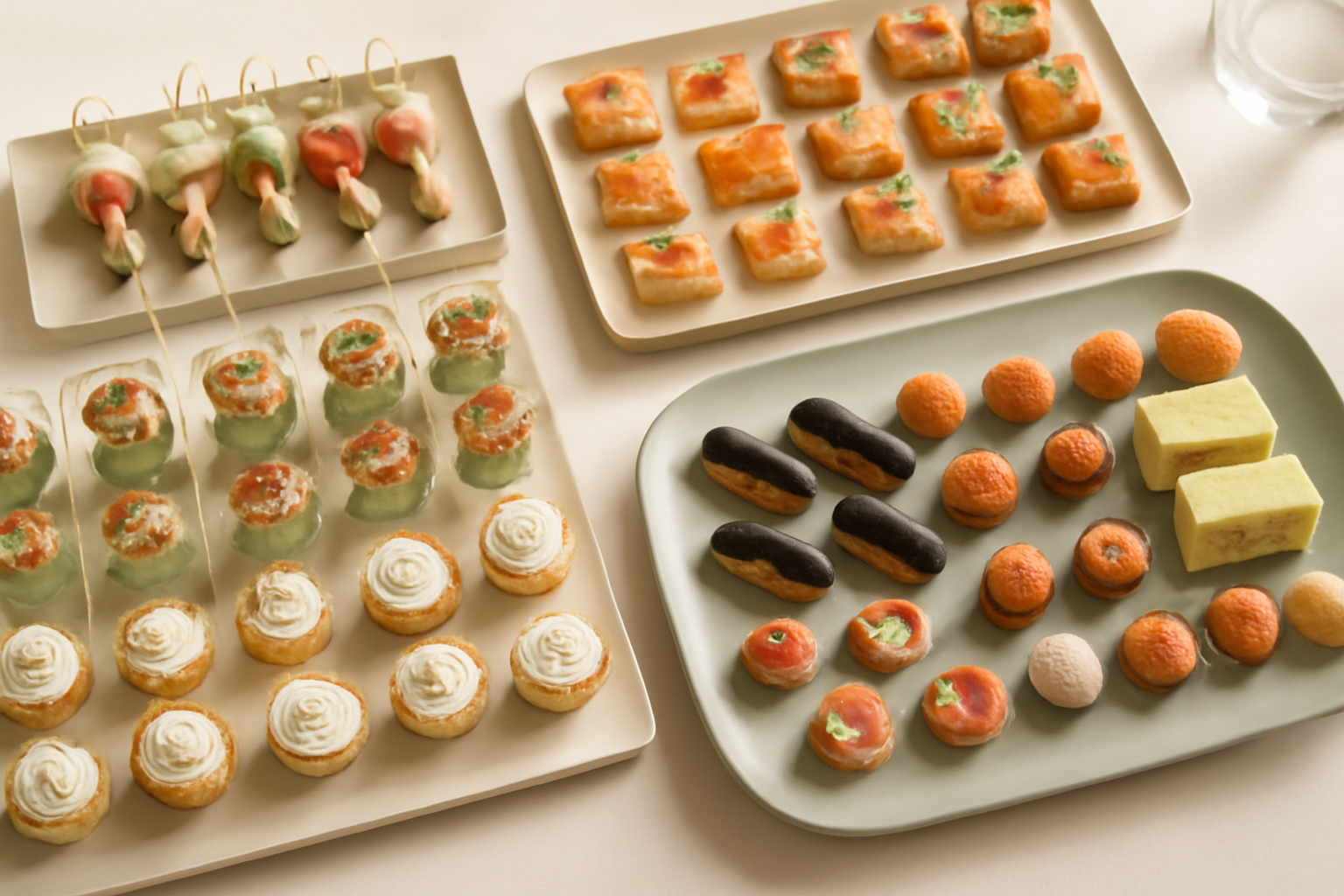 Buffet traiteur professionnel dressé pour une réception