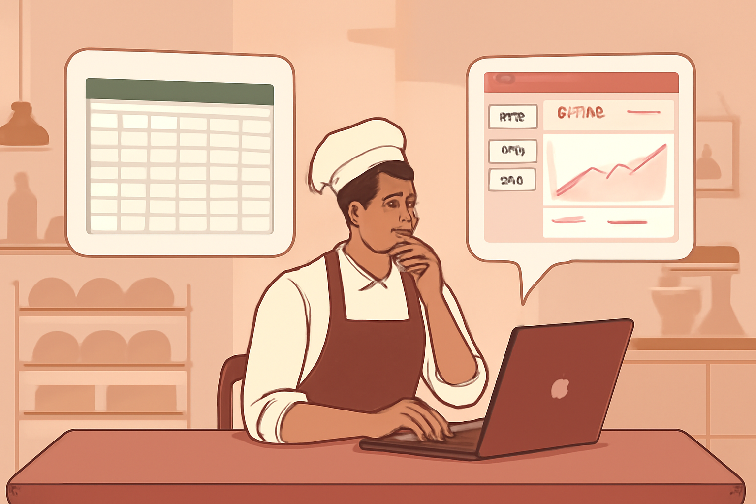 Pâtissier comparant un tableur Excel et un logiciel de gestion pour sa pâtisserie